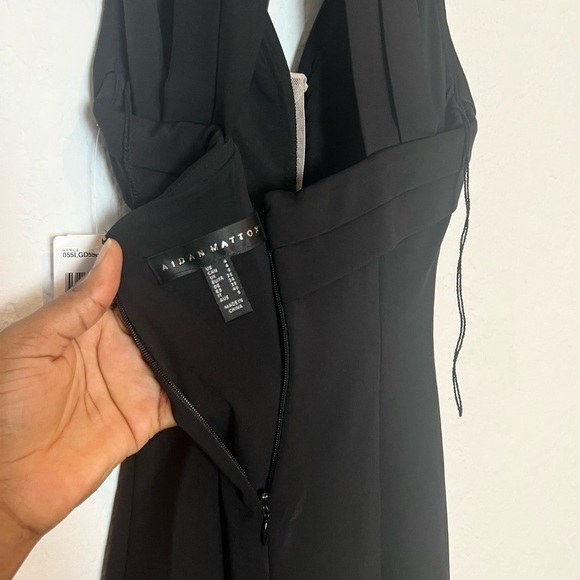 Aidan Mattox Crepe Halter Gown Plunging Illusion V-Neckline Dress - Picture 8 of 11